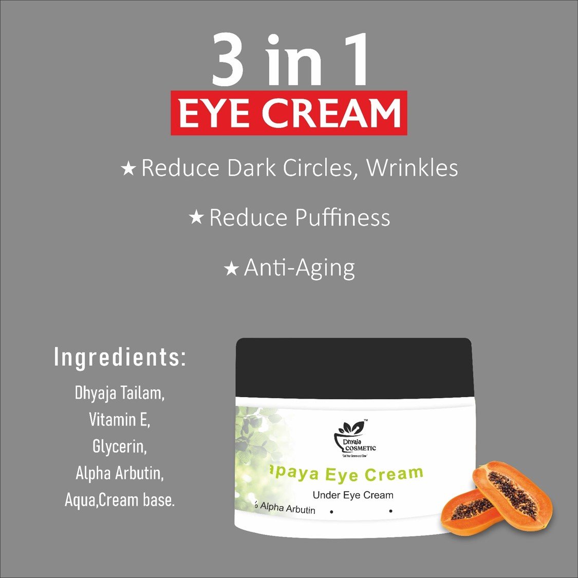 Papaya Under Eye Cream - Hydrating Cream with Natural Papaya Extract, Nourishing Daily Pawpaw Cream for Soft & Smooth Skin
