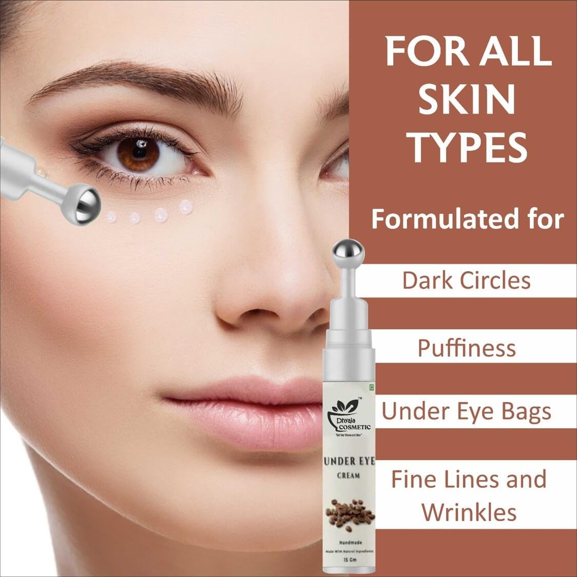 Coffee Under Eye Roll on for Dark Circles, Puffiness & Fine Lines | With Eyeseryl, Caffeine, Niacinamide & Green Tea | Soothing Roller | Sulphate & Paraben Free