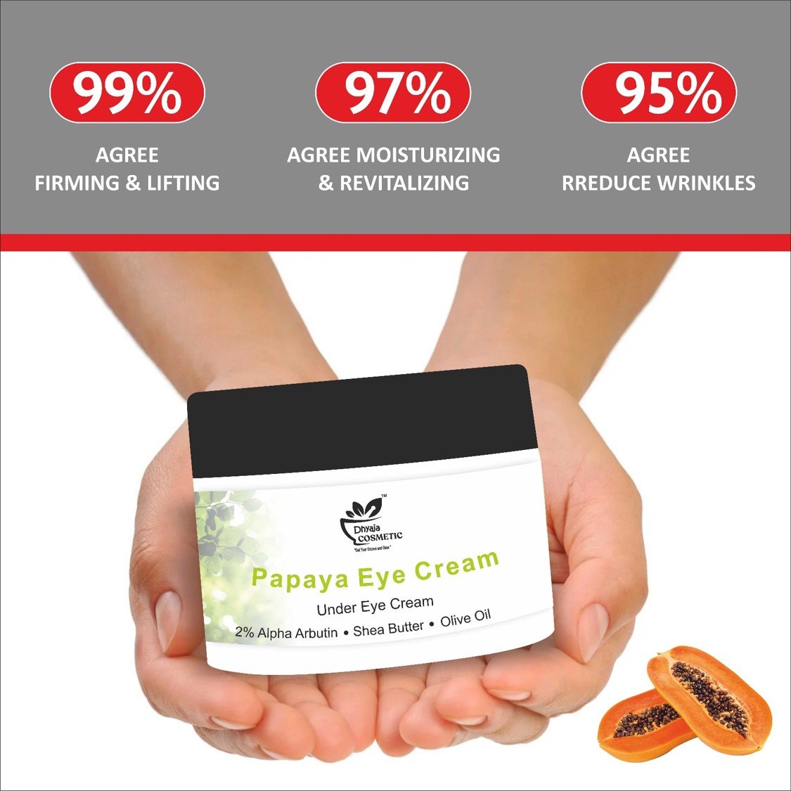 Papaya Under Eye Cream - Hydrating Cream with Natural Papaya Extract, Nourishing Daily Pawpaw Cream for Soft & Smooth Skin