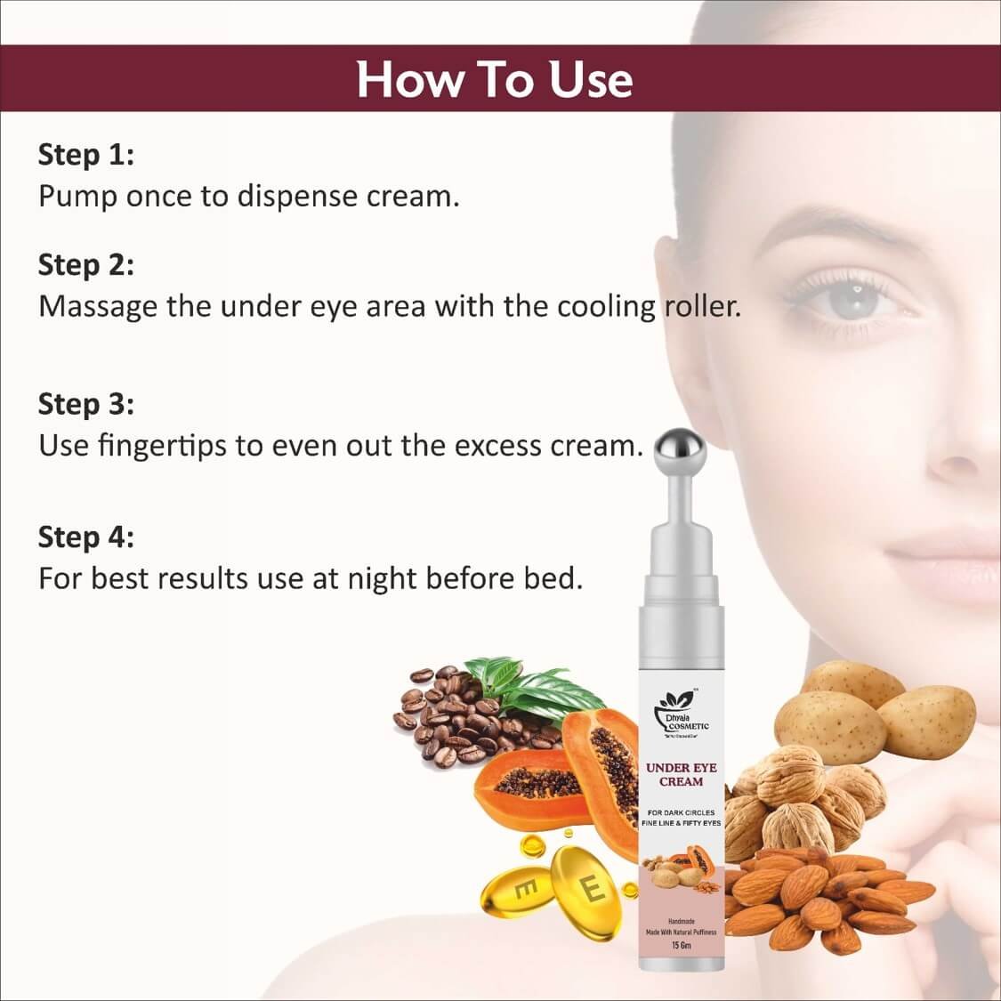 Puffiness Under Eye Roll On Enriched with Potato Extracts, Coffee Oil, & Vitamin E To Reduce Dark Circles, Puffiness & Wrinkles