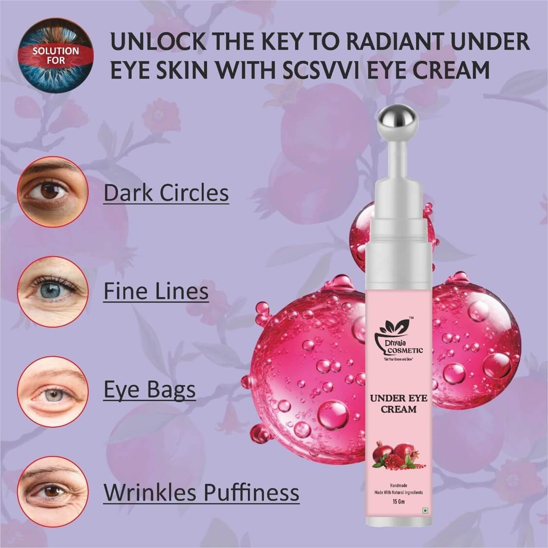 Pomegranate Eye Roller for Dark Circles, Puffiness & Fine Lines | With Eyeseryl, Niacinamide & Green Tea | Soothing Roller | Sulphate & Paraben Free