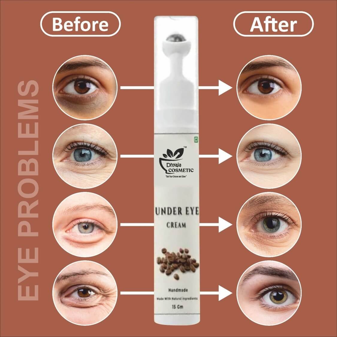 Coffee Under Eye Roll on for Dark Circles, Puffiness & Fine Lines | With Eyeseryl, Caffeine, Niacinamide & Green Tea | Soothing Roller | Sulphate & Paraben Free