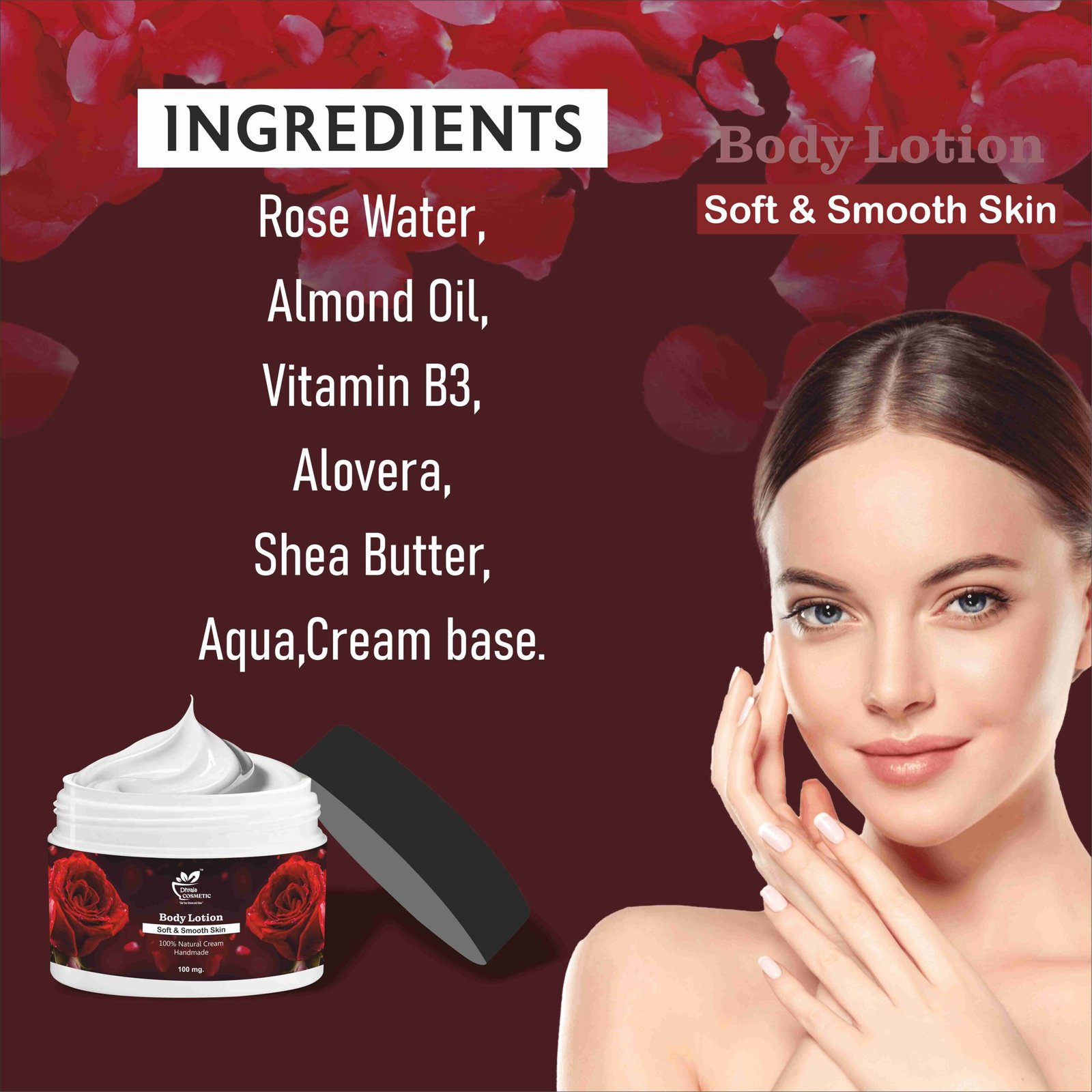 Rose Smoothing Body Lotion with Lactic Acid 48HR Moisture Lock with Moisture